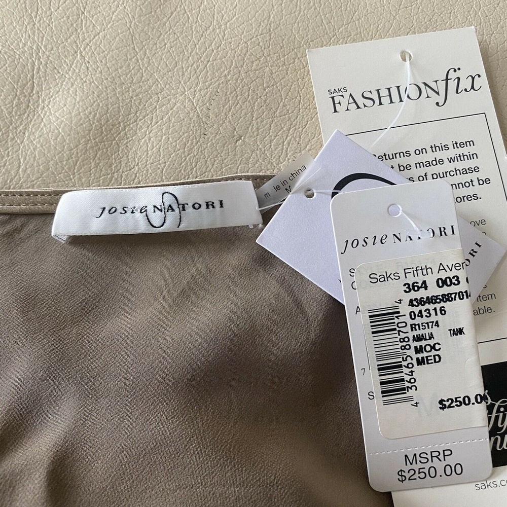 Josie Natori Amalia Tank Cowl Neck 100% Silk M Mocha Tank Top - Picture 4 of 4